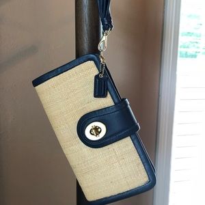 Coach straw leather clutch wristlet